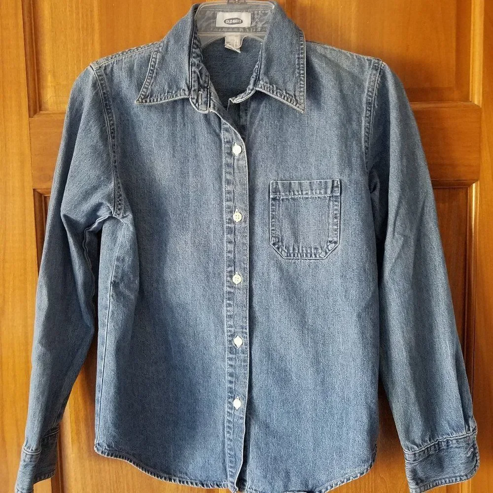 Old Navy Vintage Unisex Girl's Long Sleeve Denim Button-Down Shirt Size XS (4/5)